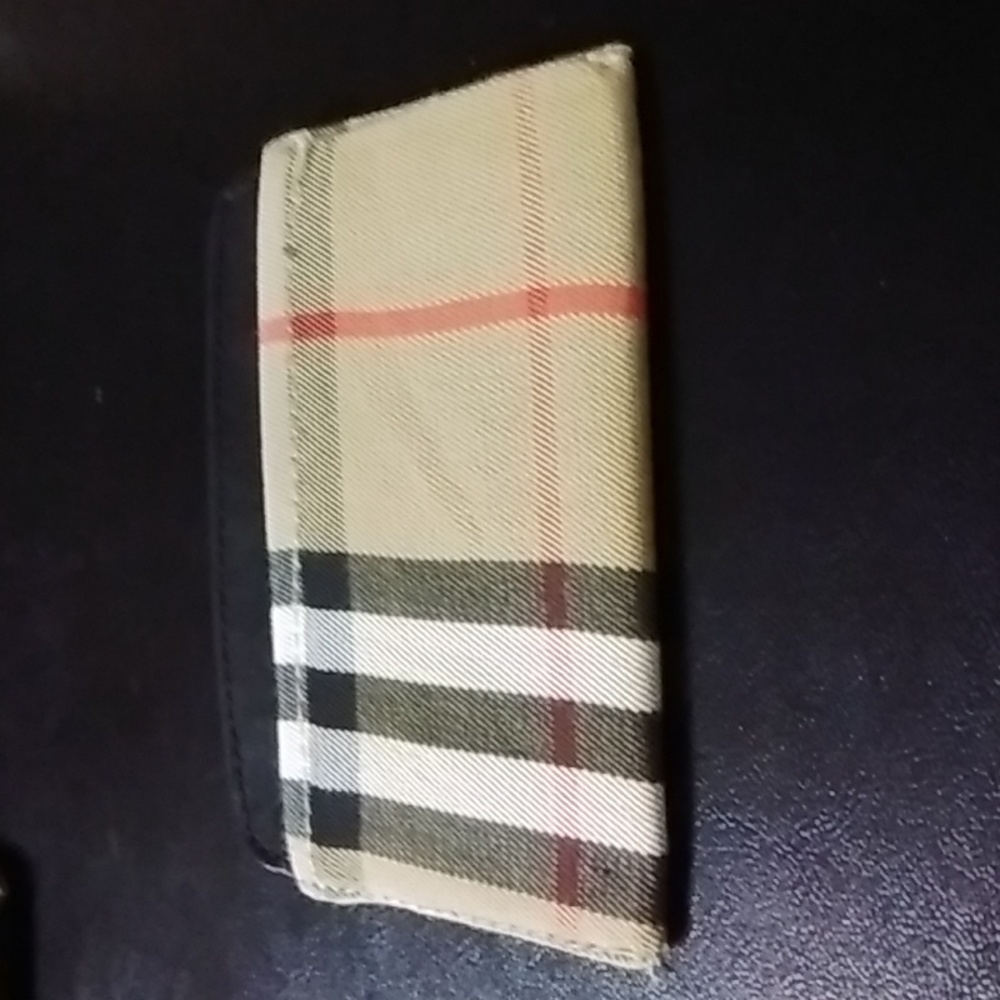 Men's leather wallet. Burberry fabric. Black.